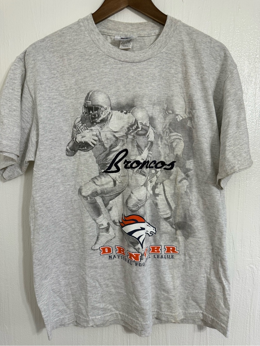 Vtg Denver Broncos CSA 1998 NFLP Embroidered T Shirt Grey Size Large